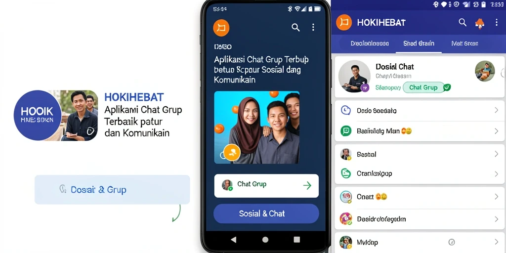 Tampilan antarmuka utama HOKIHEBAT menampilkan opsi chat grup yang menarik.