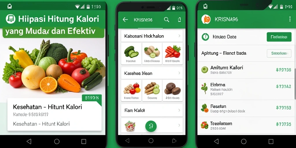 Antarmuka aplikasi KRISNA96 yang sederhana dan intuitif untuk menghitung kalori.
