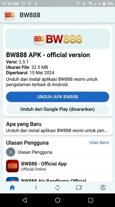 Tampilan halaman APK bw888